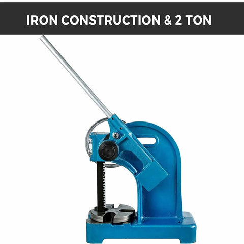 Heavy Duty Cast Iron Arbor Press Machine With Solid Base Rock Solid Workhorse For Precision Stamping And Bending Tasks side view with lever.