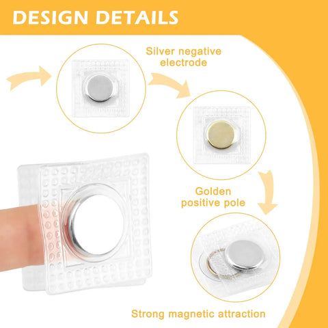 Design details of Sleeper Quality 32 Pair Hidden Magnetic Snaps 64 Piece Invisible Clasp Kit for magnet attachment and function.