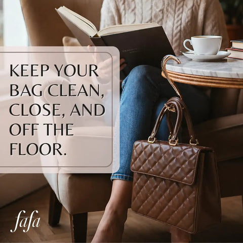 Gold Finish 22K Purse Hook For Table holds handbag at cafe table, keeping it clean and secure off the floor, ideal for Women on Mothers Day.
