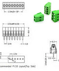 Diagram and image of 2.54mm Pitch Screw Terminal Block Kit, Plug-And-Play 2P/3P/4P PCB Mount, Flame-Retardant PA66 Housing, Arduino Compatible
