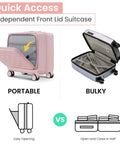 All In One 3 Piece Luggage Set With 16 Inch Front Opening Carry On shown with quick access front lid feature comparison.