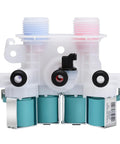 Washer Water Inlet Valve Replacement W11165546 with hot and cold 2 threaded ports, red and blue mesh inserts, visible solenoids