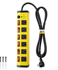 Heavy Duty Power Strip With Individual Switches Six Outlet Metal Workhorse Surge Protector 1200 Joules Flat Plug Design