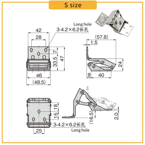 Technical diagram of a hinge for Heavy Duty Thickened 304 Stainless Steel Inner Door for Four Axis Distribution Cabinet.