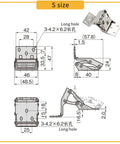 Technical drawing of S size foldable concealed hinge for Tough As Nails Thickened 304 Stainless Steel Inner Door Cabinet
