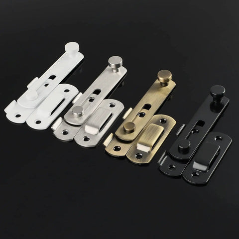Stainless Steel Thicker Door Lock Sliding Gate Latch Wooden Garden Shed in black, white, silver, and brass finishes.