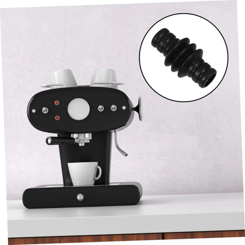Black espresso machine with a Barista Grade Heatproof Rubber Steam Wand Sleeve For Espresso Machines shown in detail inset.