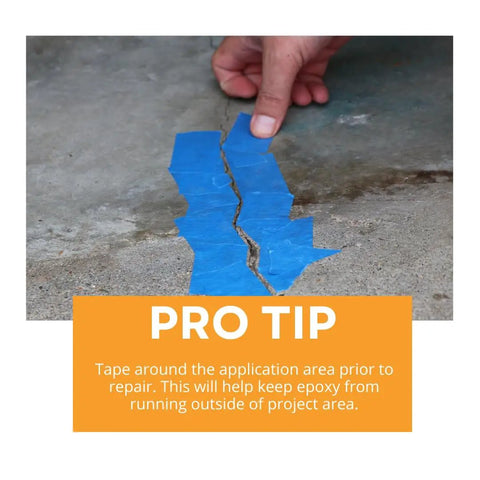 Applying tape around crack prior to using Epoxy Crack Repair Filler For Concrete And Brick Injectable Clear Liquid Resin.