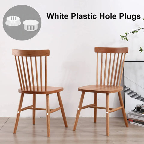 190 Pcs Nylon Plastic Hole Plugs Set Nine Sizes From One Fifth Inch To One Inch installed on wooden chairs as screw covers.