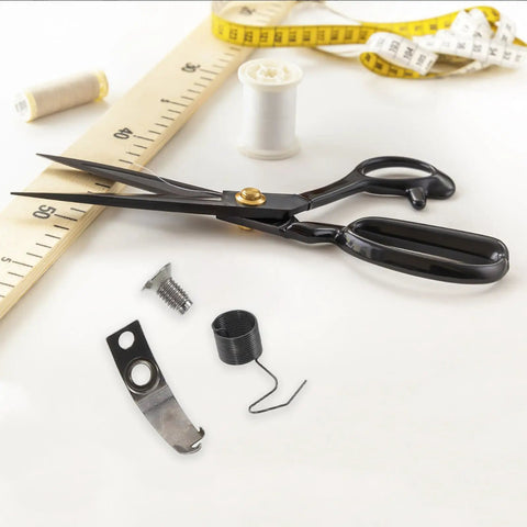 Heavy Duty Pro Grade Bobbin Case Spring And Replacement Needle Plate Screws For Sewing Machines, with scissors and tape measure