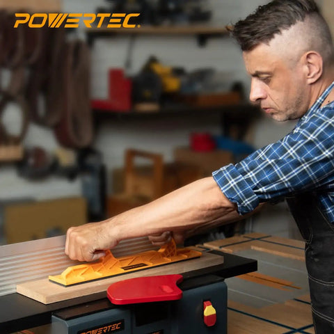 Person using Magnetic Push Sticks And Push Blocks 5 Pack For Table Saw Router Table Band Saw And Jointer With Ergonomic Grips