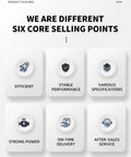 Product features image highlighting six core selling points: efficient, stable performance, various specifications, strong power, on-time delivery, after-sales service.
