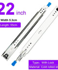 Heavy Duty Locking Drawer Slides Full Extension Runners Built To Last For Smooth Silent Opening And Closing Rust Resistant Steel Rails With Ball Bearing Rollers Electroplated And Powder Coated Finish 1 Pair, 22 inch 55cm cold rolled steel