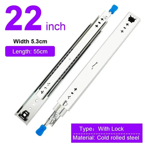 Heavy Duty Locking Drawer Slides Full Extension Runners Built To Last For Smooth Silent Opening And Closing Rust Resistant Steel Rails With Ball Bearing Rollers Electroplated And Powder Coated Finish 1 Pair, 22 inch 55cm cold rolled steel