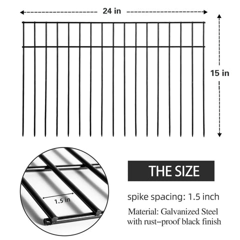 Underground Animal Barrier Fence Kit 30 ft total with 24 in panels and 15 in depth, 1.5 in gap, galvanized steel material.