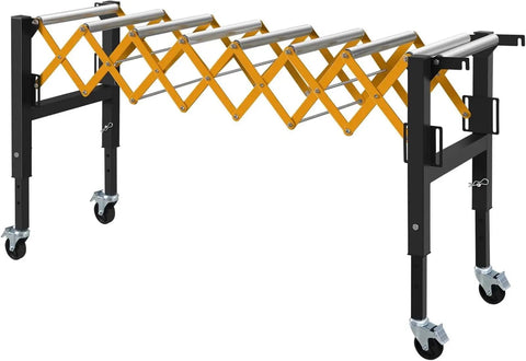 Heavy Duty Adjustable Roller Conveyor Stand With 18 Inch Wide Belt And Locking Swivel Casters supporting long material.
