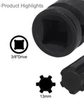 Close-up of Impact Hex Bit Socket 13mm, 60mm Long, Three Eighths Inch Drive, Chrome Molybdenum Steel One Piece Construction details