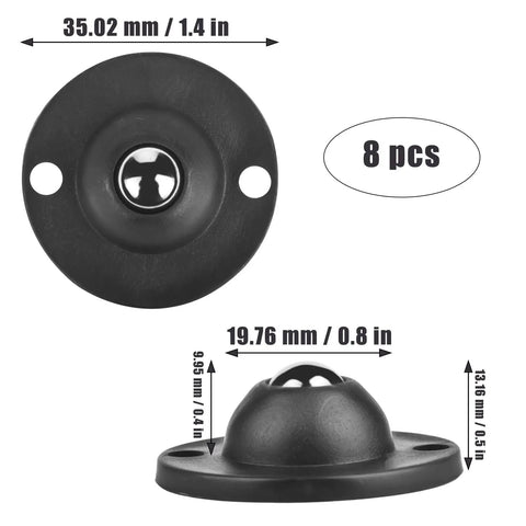 8 Pcs Mini Adhesive Caster Wheels 1/2 Inch Self Adhesive Swivel Casters with dimensions and measurements visible