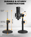 Gold 26mm Large Diaphragm Condenser Microphone Kit With Cardioid Capsule features adjustable metal desk stand.