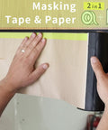 Applying Pre Taped Masking Paper For Painting 12 Inch By 50 Foot 2 In 1 Tape And Drape Painters Paper Roll on surface