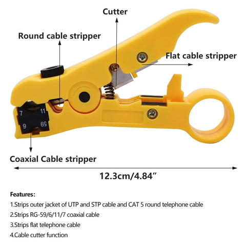 Pro Grade Coax Cable Crimping Kit With Adjustable Tool For RG6 RG59 RG7 RG11 Compression Connectors Includes Wire Stripper