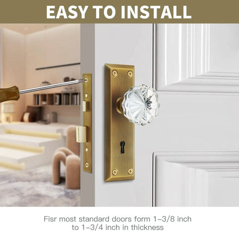 Crystal Glass Mortise Lock Set With Antique Brass Finish Interior Door Knobs And Skeleton Key For Old School Style Doors Heavy Duty Upgrade For Classic Homes And Vintage Doors