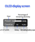 Beast 5500W Spot Welder Kit OLED display showing power, count, delay, and battery capacity.