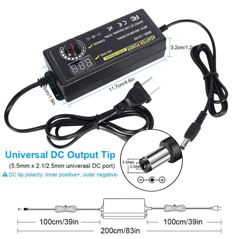 No-Brainer 72W Adjustable DC Power Supply 3V To 24V With LED Display and universal DC output tip diagram