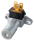 Close-up view of a Straight Up Headlight Dimmer Switch For Cars And Trucks With Three Terminal Dash Toggle, featuring brass and steel components.