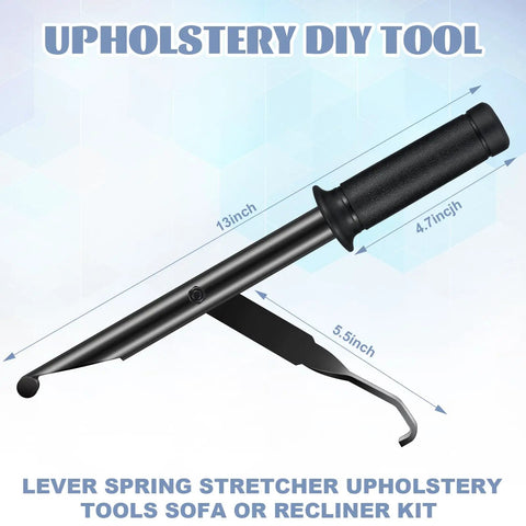 Professional Grade Upholstery Spring Stretcher Tool For Couch And Recliner No Sweat Diy Repairs Easy One Handed Lever, 13 inches long, black steel.