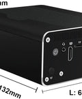 Next Level Mini Pc Powered By Intel Pentium Gold 8505 with ports and dimensions 2.4"H x 5.2"W x 6.1"L.
