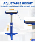 Heavy Duty Roller Stand For Woodworking With Smooth Rollers And Quick Height Adjustments From 22 To 38 Inches, showing adjustable height and dimensions.