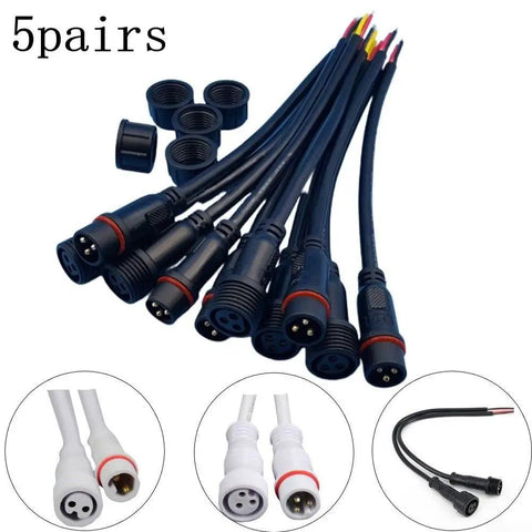 Heavy Duty IP65 Waterproof LED Connectors 5 Pair 3 Pin 22AWG Wiring Harness Cable For Off Road Trucks And Security Cameras Badass Sealed Connection Zero Leak close-up of connectors and cables.