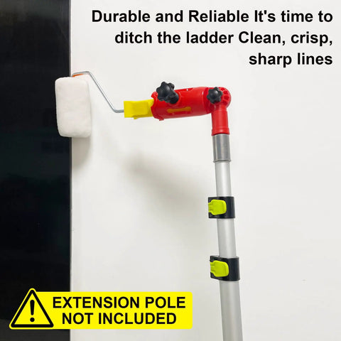 Multi Angle Paint Brush Extender For High Ceilings Red With Rotating Head shown with roller attached