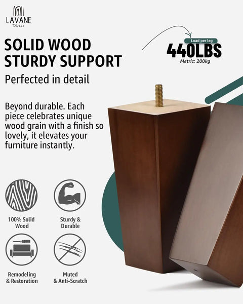 8 Inch Solid Wood Pyramid Furniture Legs Set Of 4 Walnut Replacement Feet For Couch And Sofa, DIY Repair And Restoration
