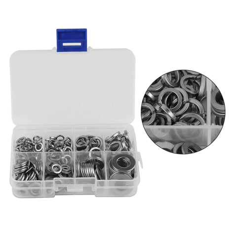 200 Piece Stainless Steel Flat And Spring Washer Set With Box For M5 M6 M8 M10 Heavy Duty Lock Washers