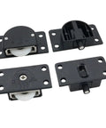 Two Sets Black Sliding Cabinet Hardware Components With Nylon Pulley Wheels For Wardrobe And Closet Sliding Doors Easy Installation