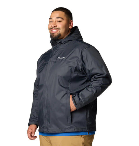 Man wearing Watertight II Waterproof Rain Jacket For Men Black Size Large With Durable Nylon Shell Weatherproof Beat-The-Rain Gear