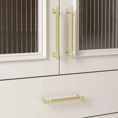Brushed Gold Cabinet Pulls 10 Pack, 5 Inch Hole Center Drawer Handles, Zinc Alloy Hardware for kitchen cabinets and dresser