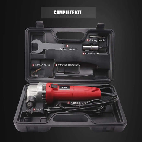 Metal Nibbler For Sheet Metal Cutting, 380W Power, case with machine, cutter heads, tools, and accessories included