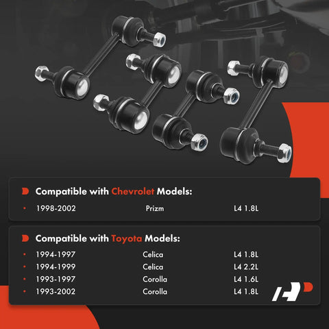 Set Of 4 Front And Rear Sway Bar Links Kit For Toyota Corolla 1993 To 2002 Celica 1994 To 1999 Prizm 1998 To 2002 Durable Stabilizer End Links