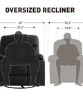 Oversized Swivel Rocker Recliner With Heated Massage, 40 Inch Rocking Chair In PU Leather size comparison illustration, black finish