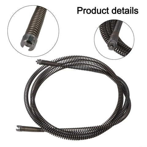 Heavy Duty Steel Drain Snake Flexible Auger Cord Three Meter Spiral Rig With Six Swappable Cutting Heads, close-up of coil and cutting end.