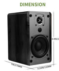 Booming 60W RMS Active Bluetooth Bookshelf Speakers With DSP And DRC For PC TV And Turntable, Wood Enclosure, dimensions shown