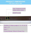 Product dimensions of 32 Inch Dimmable LED Under Cabinet Light With Linkable Design, 18W 1350 Lumens, in bronze finish, showing switches.
