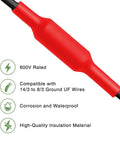 Close-up of Direct Burial Wire Splice Kit for 14/3 to 8/3 UF Cables, Beefy 600V Butt Splice Kit with Heat Shrink Tubing, red sleeve.
