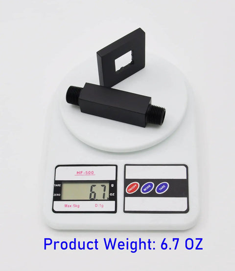 Square Shower Arm With Anti Scratch O Ring Flange 3 Inch Solid Brass Ceiling Mount Straight Rainfall Shower Arm Extension Matte Black Built To Last And Easy To Install product weighing 6.7 oz on scale