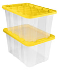 Tough As Nails 27 Gallon Plastic Storage Totes With Secure Locking Lids For Garage Organization 16 Pack stacked heavy duty bins.