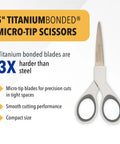 5 Inch Micro Tip Fabric Scissors With Titanium Bonded Blades For Precision Cuts In Paper And Fabric Projects