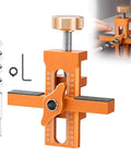 Cabinet Door Install Positioner Jig Aluminum Alloy Adjustable Hinge Alignment Tool with accessories and close-up view